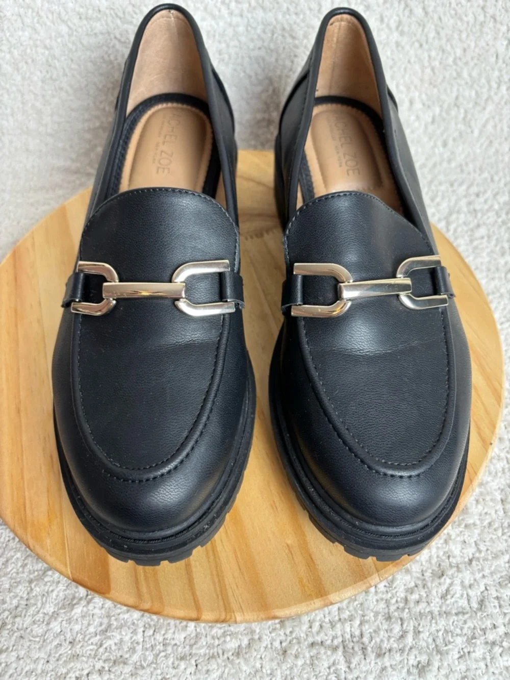 Rachel Zoe Shoes Womens 8.5 Black Mila Slip‎ On Chunky Horse Bit Lug Sole Loafer